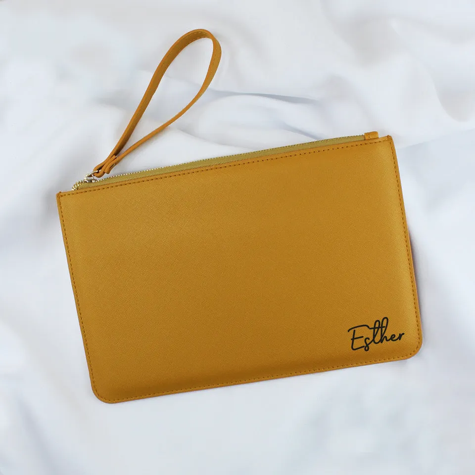 Personalised PU Leather Clutch Bag with Wristlet - Any Name