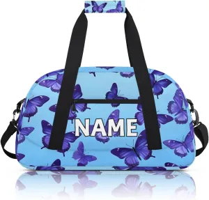 Personalized Custom Gym Bag for Women Men Carry on Cute Butterfly Travel Duffel Tote Purple Modern Overnight Workout Weekender Bag