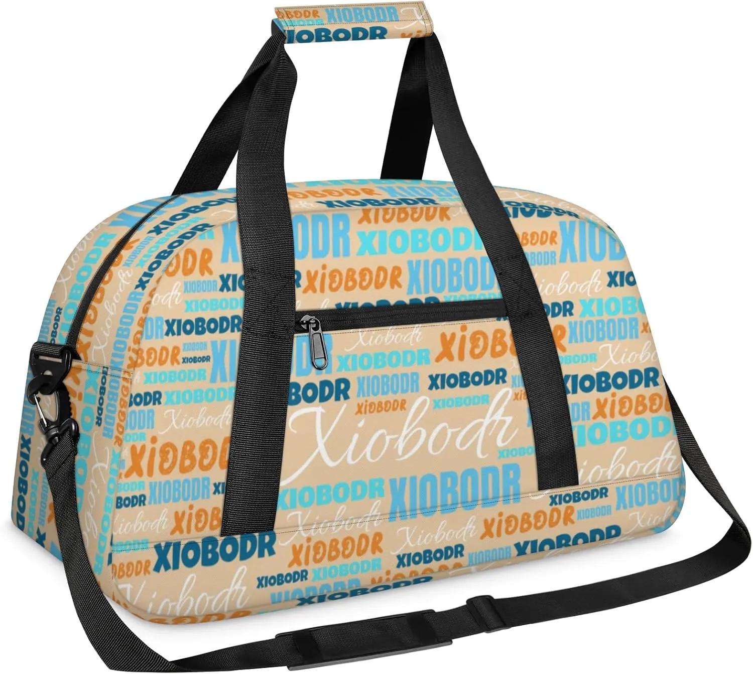Personalized Cute Duffle Bag - Custom Name Kids Sports Bag, Sleepover Bags for Girls, Lightweight Toddler Boys Overnight Bag for Weekender Travel Cheer Dance Ball Game, Apricot Multiple Text