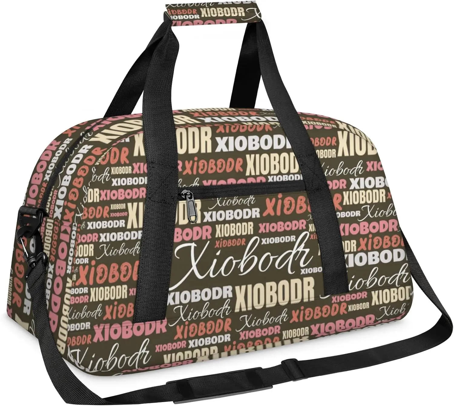 Personalized Cute Duffle Bag - Custom Name Kids Sports Bag, Sleepover Bags for Girls, Lightweight Toddler Boys Overnight Bag for Weekender Travel Cheer Dance Ball Game, Brown Pink