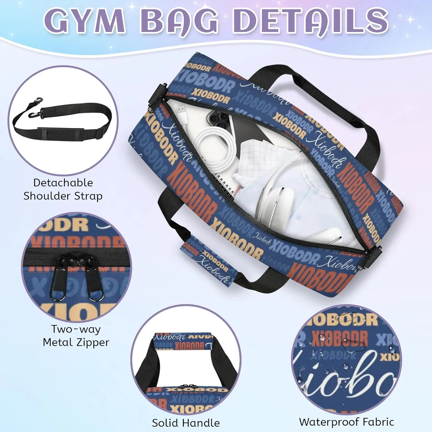Personalized Cute Duffle Bag - Custom Name Kids Sports Bag, Sleepover Bags for Girls, Lightweight Toddler Boys Overnight Bag for Weekender Travel Cheer Dance Ball Game, Dark Moderate Blue