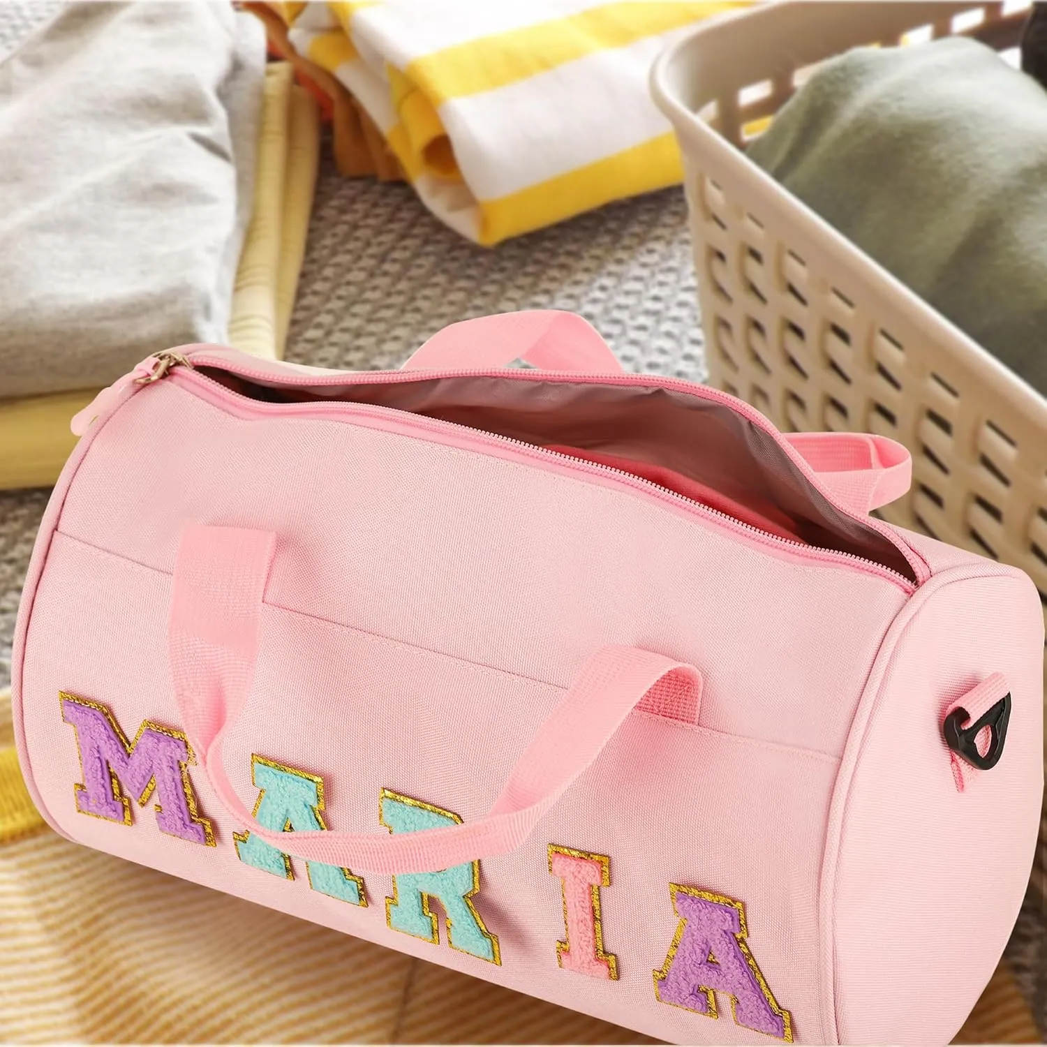 Personalized Dance Duffle Bag for Girls - Custom Overnight Gym Bag with Chenille Letter Patch Name for Ballet, Cheerleader & Toddler