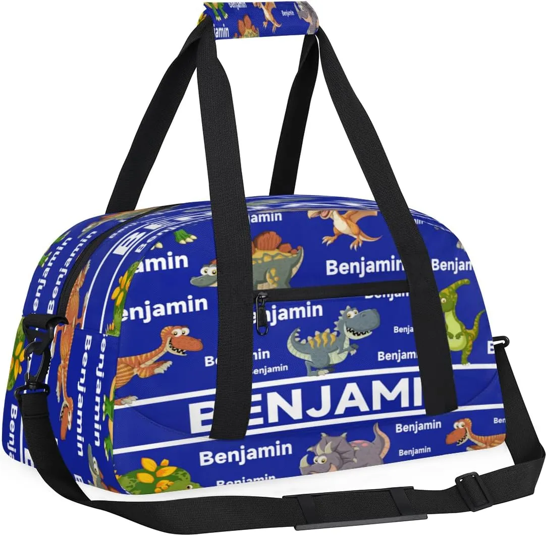 Personalized Dinosaur Theme Sports Duffel Bag for Women Men, Custom Travel Gym Bags Birthday Gifts with Name, Dinosaur Theme Overnight Weekender Bag