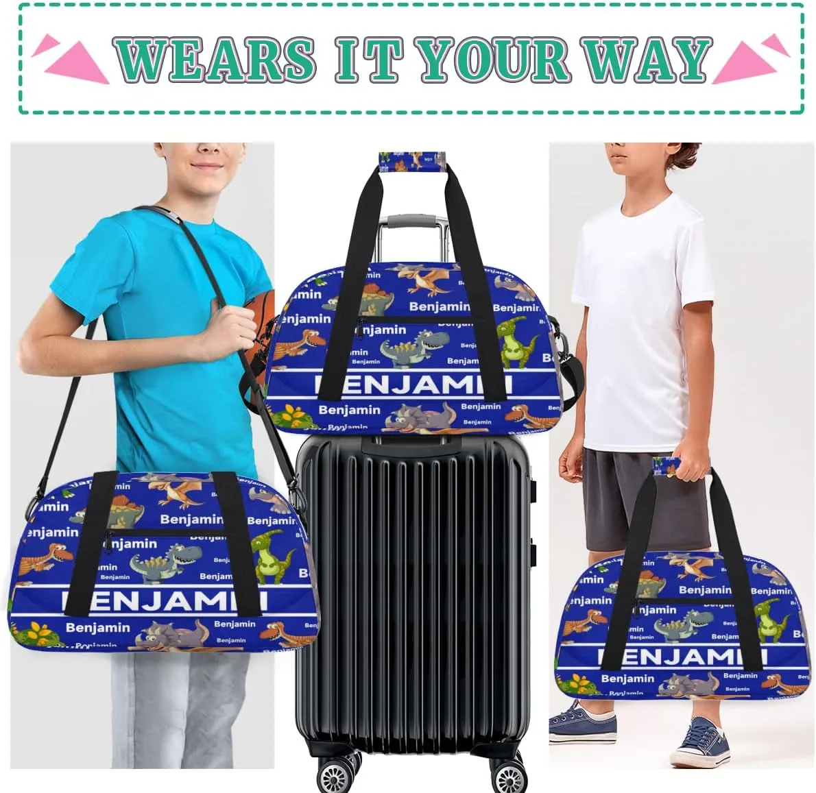 Personalized Dinosaur Theme Sports Duffel Bag for Women Men, Custom Travel Gym Bags Birthday Gifts with Name, Dinosaur Theme Overnight Weekender Bag