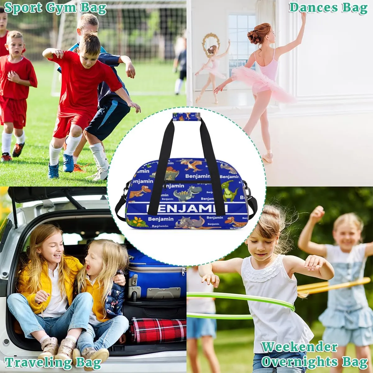 Personalized Dinosaur Theme Sports Duffel Bag for Women Men, Custom Travel Gym Bags Birthday Gifts with Name, Dinosaur Theme Overnight Weekender Bag