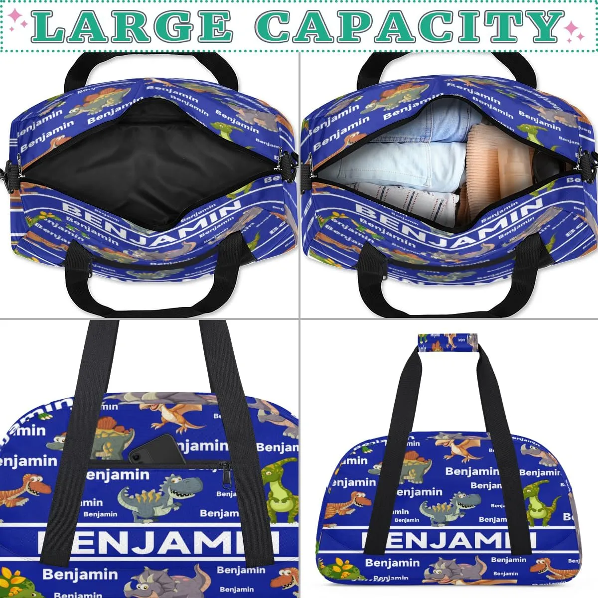 Personalized Dinosaur Theme Sports Duffel Bag for Women Men, Custom Travel Gym Bags Birthday Gifts with Name, Dinosaur Theme Overnight Weekender Bag
