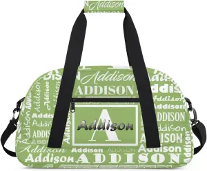 Personalized Duffel Bag Cheerleading Dance Bag Custom Name Text Sport Gym Bags Travel Weekend Travel Bag Overnight Bag for Women/Men, Sage Green