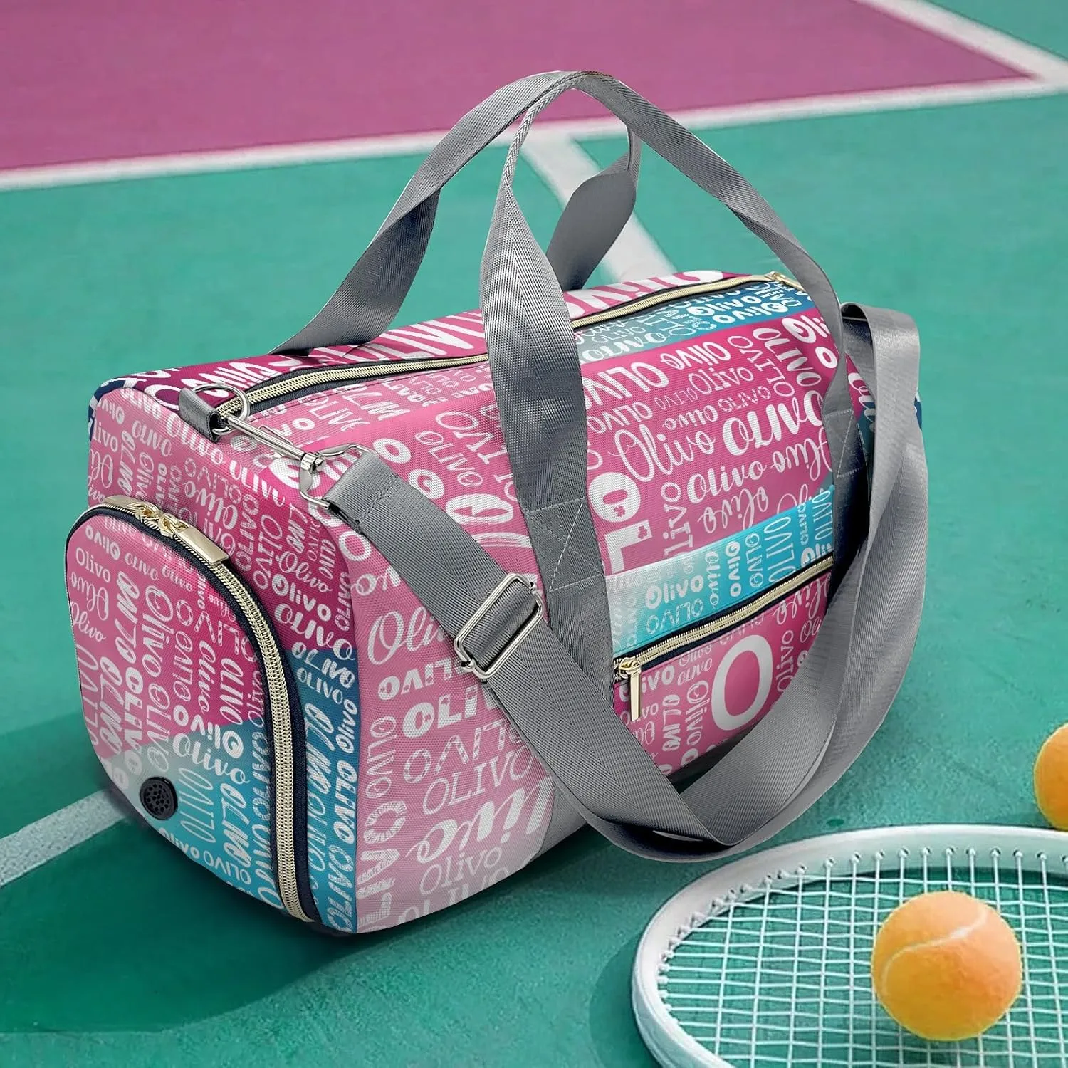 Personalized Duffel Bag with Name Custom Travel Bags for Woman Sports Gym Bag Wet Dry Pockets & Shoe Compartment Weekend Overnight Bag for Gift Pink Blue