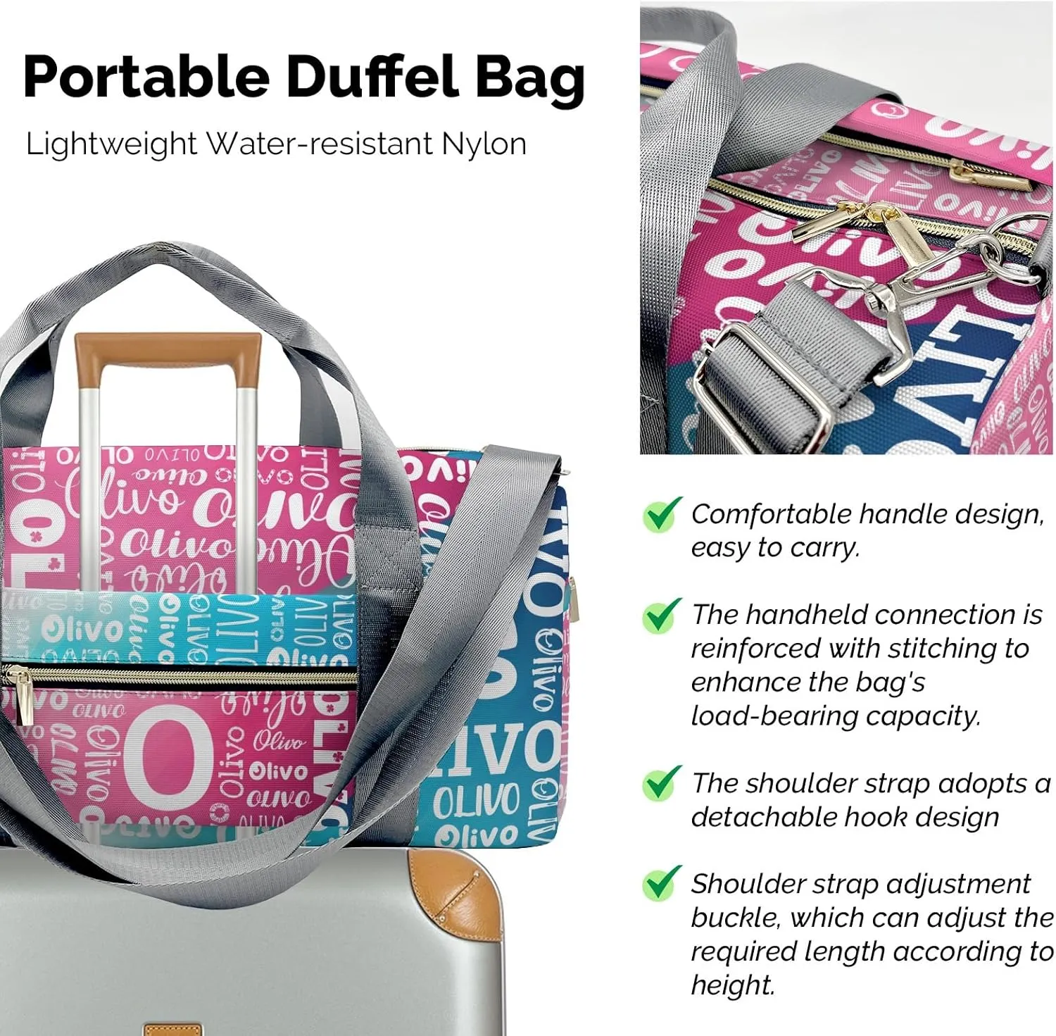 Personalized Duffel Bag with Name Custom Travel Bags for Woman Sports Gym Bag Wet Dry Pockets & Shoe Compartment Weekend Overnight Bag for Gift Pink Blue