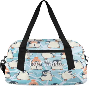 Personalized Kids Duffel Bag Cute Penguin Pattern,Custom Sport Gym Bag for Boys Girls,WWeekender Overnight Bags Travel Duffel Bag,Customized Kids Gift
