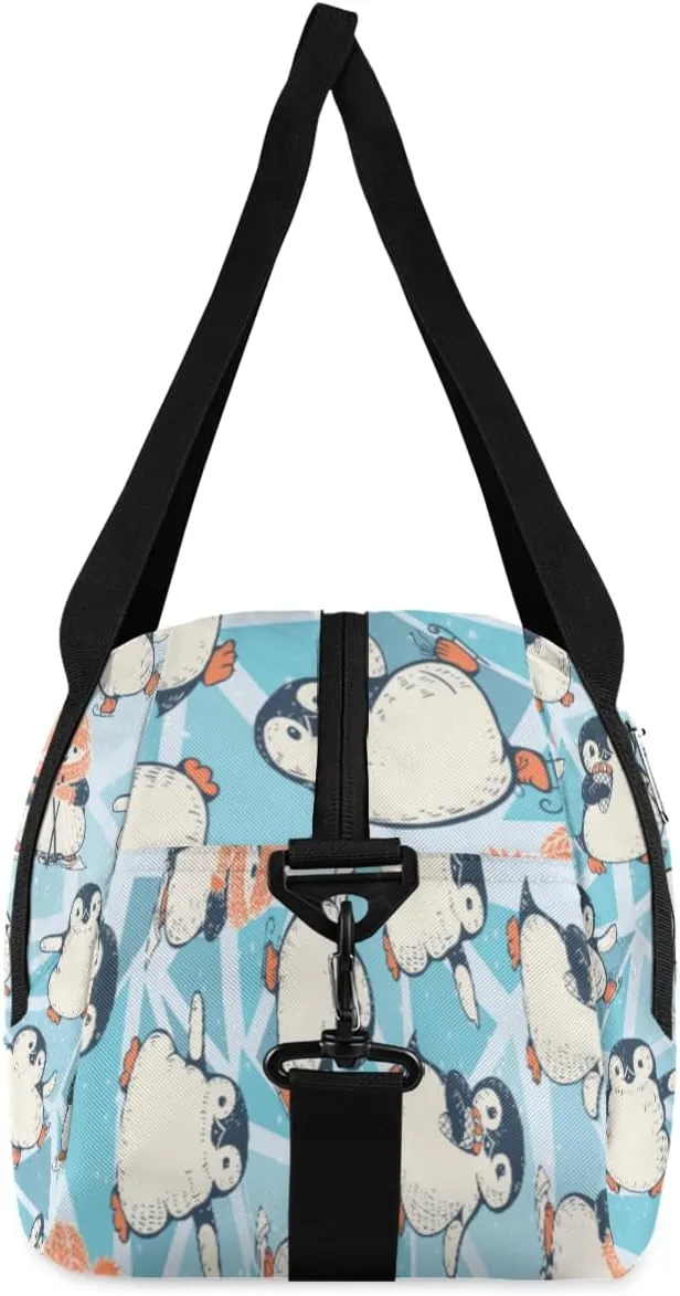 Personalized Kids Duffel Bag Cute Penguin Pattern,Custom Sport Gym Bag for Boys Girls,WWeekender Overnight Bags Travel Duffel Bag,Customized Kids Gift