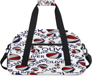 Personalized Kids Gym Bag, Custom Sport Duffel Bag, Dance Bag Weekender Bags Travel Duffel Bag for Boy & Girl Soccer Blue Text