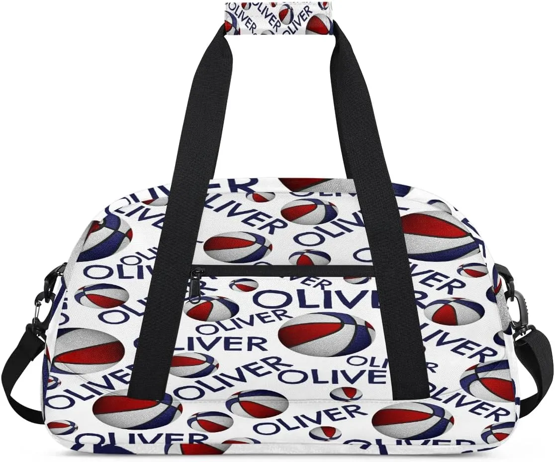 Personalized Kids Gym Bag, Custom Sport Duffel Bag, Dance Bag Weekender Bags Travel Duffel Bag for Boy & Girl Soccer Blue Text