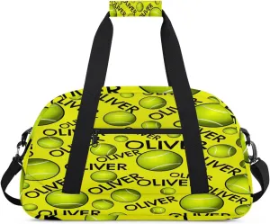 Personalized Kids Gym Bag, Custom Sport Duffel Bag, Dance Bag Weekender Bags Travel Duffel Bag for Boy & Girl Yellow Tennistext