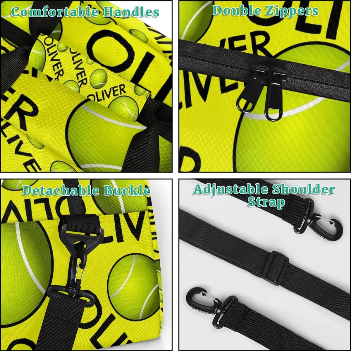 Personalized Kids Gym Bag, Custom Sport Duffel Bag, Dance Bag Weekender Bags Travel Duffel Bag for Boy & Girl Yellow Tennistext