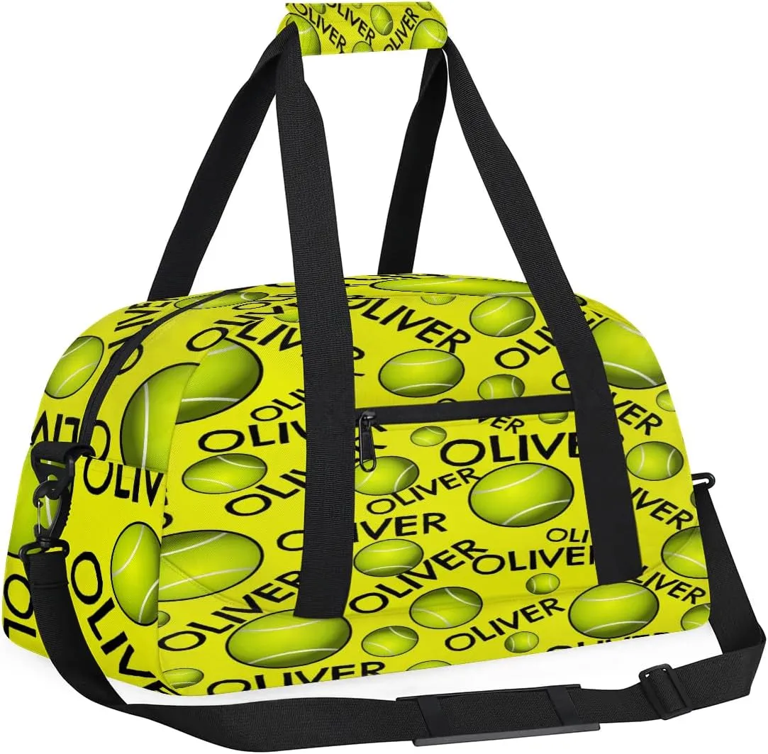 Personalized Kids Gym Bag, Custom Sport Duffel Bag, Dance Bag Weekender Bags Travel Duffel Bag for Boy & Girl Yellow Tennistext