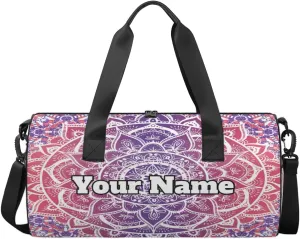 Personalized Name Gym Bag for Women, Customized Mandala Cylinder Sports Bags for Men, Waterproof Weekender Bag, Duffle Bags for Travel Swim Dance, Boho Mandala
