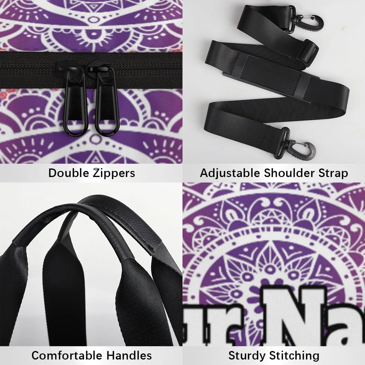 Personalized Name Gym Bag for Women, Customized Mandala Cylinder Sports Bags for Men, Waterproof Weekender Bag, Duffle Bags for Travel Swim Dance, Boho Mandala
