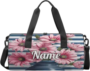 Personalized Sport Gym Bag Dance Duffle Ballet Bag Overnight Travel Sleepover Bags Swimming Hiking Camping, Pink Daisy