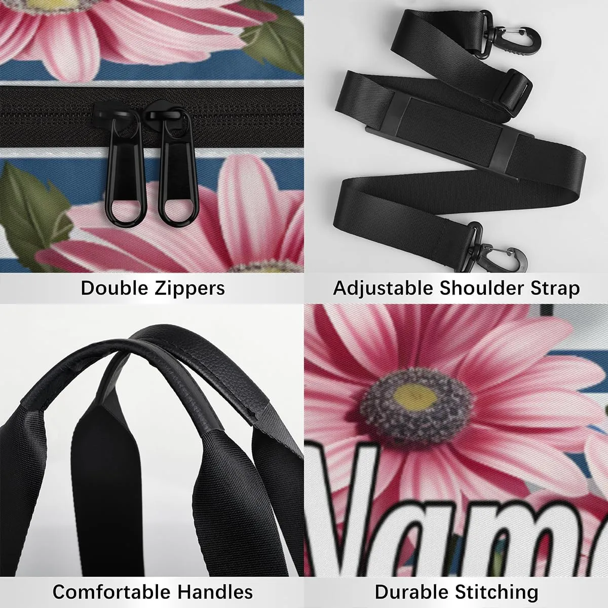 Personalized Sport Gym Bag Dance Duffle Ballet Bag Overnight Travel Sleepover Bags Swimming Hiking Camping, Pink Daisy