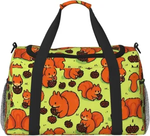 Personalized Sports Duffel Bags Gym Bag Dance Bag, Personalized Custom Travel Duffle Bag Tote Bag, Customized Travel Bag Overnight Weekender Sleepover Bags, Cute Squirrels Pine Cones