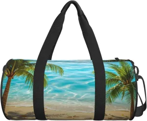 Personalized Travel Duffle Bag Gym Bag Sports Duffel Bags, Custom Gymnastics Dance Bag, Customized Training Bag Overnight Weekender Sleepover Bag for Men Women, Beach Starfish Coconut Trees