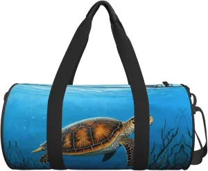 Personalized Travel Duffle Bag Gym Bag Sports Duffel Bags, Custom Gymnastics Dance Bag, Customized Training Bag Overnight Weekender Sleepover Bag for Men Women, Ocean Turtle Seaweed Pattern