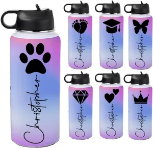 Personalized Water Bottles 32oz with Flip-Top Lid and Straw Customized Vacuum Insulated Flask Stainless Steel Sports Double Wall for Sports Spill-Proof Splash Resistant Lid Christmas Gradient