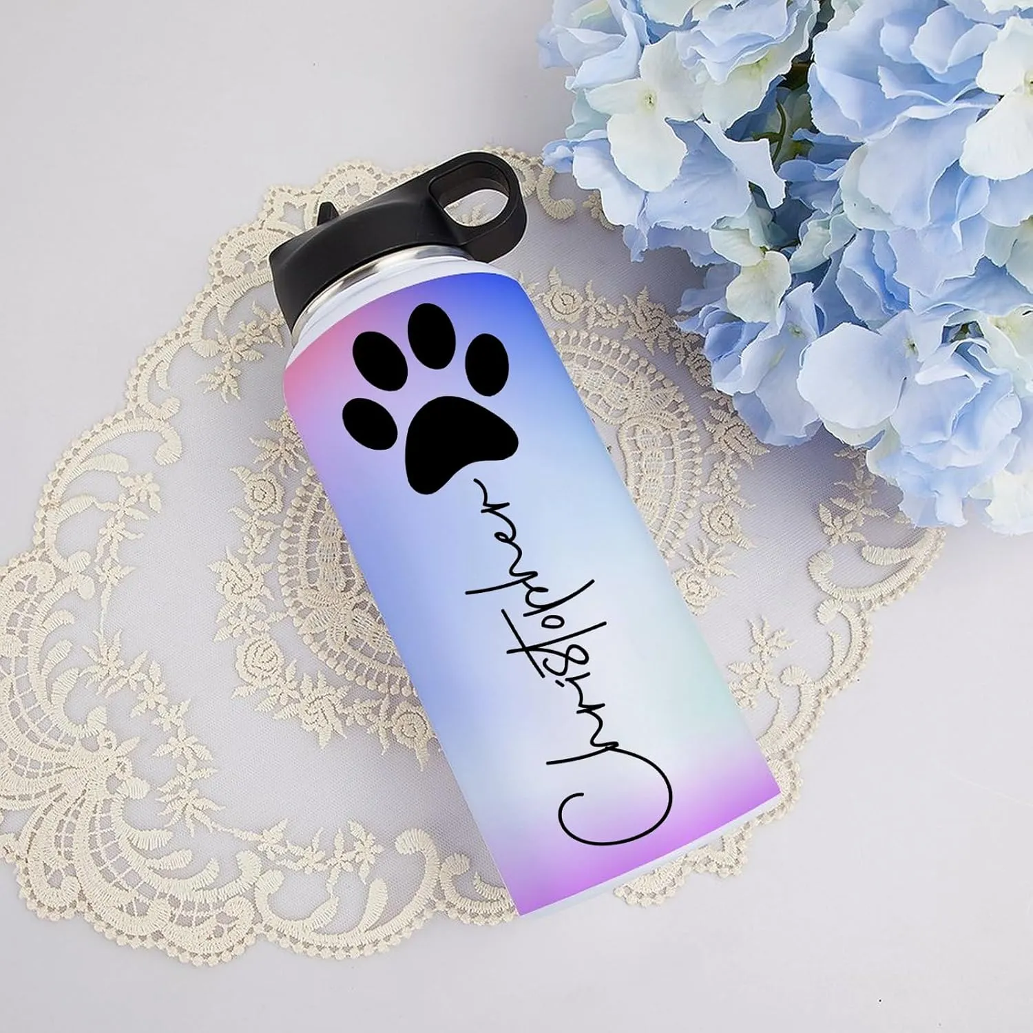 Personalized Water Bottles 32oz with Flip-Top Lid and Straw Customized Vacuum Insulated Flask Stainless Steel Sports Double Wall for Sports Spill-Proof Splash Resistant Lid Christmas Gradient