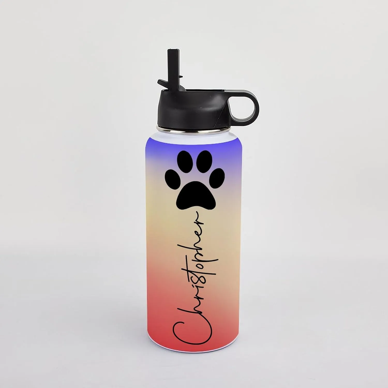 Personalized Water Bottles 32oz with Flip-Top Lid and Straw Customized Vacuum Insulated Flask Stainless Steel Sports Double Wall Gift Cup with Icon for Boy Girl School Christmas Gradient