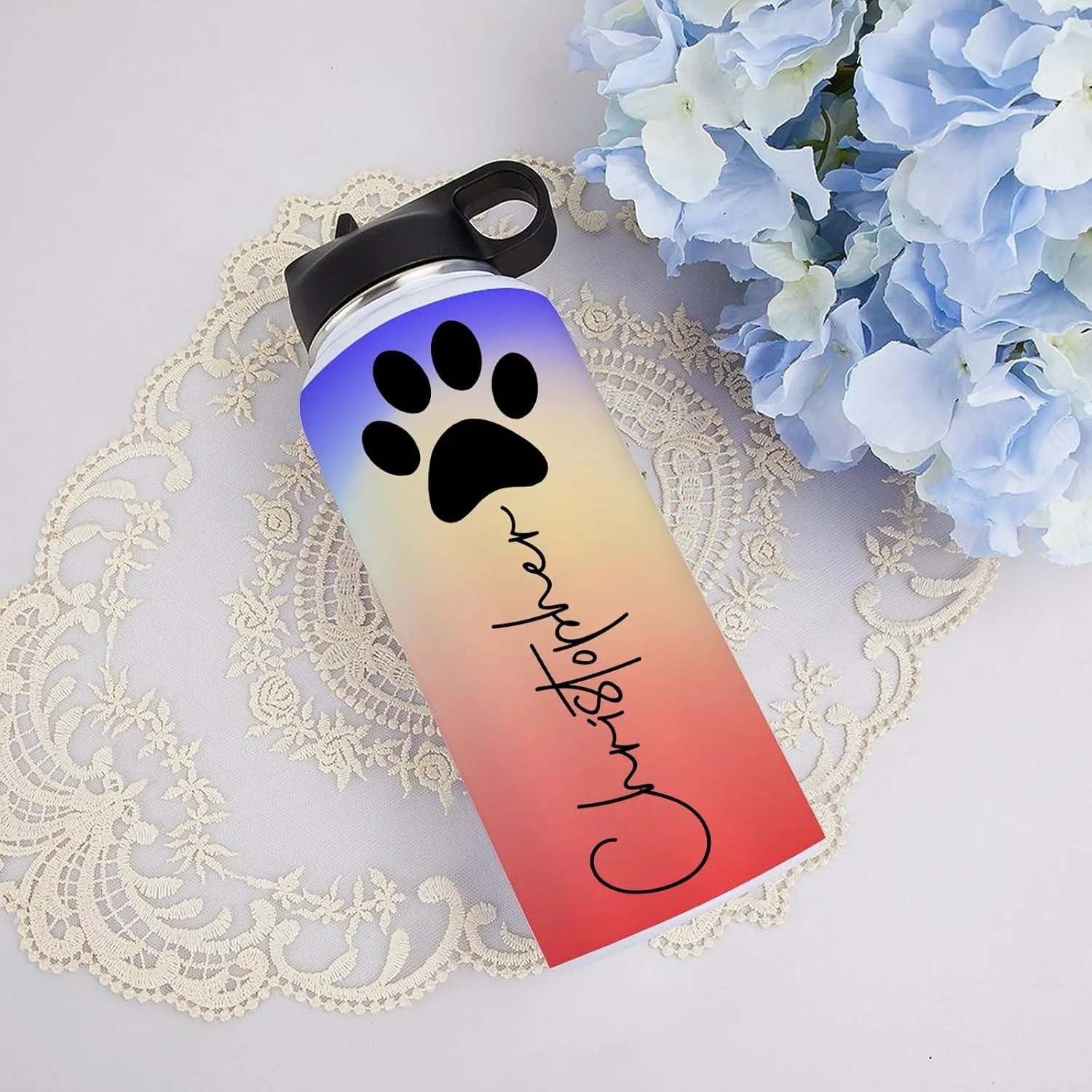 Personalized Water Bottles 32oz with Flip-Top Lid and Straw Customized Vacuum Insulated Flask Stainless Steel Sports Double Wall Gift Cup with Icon for Boy Girl School Christmas Gradient