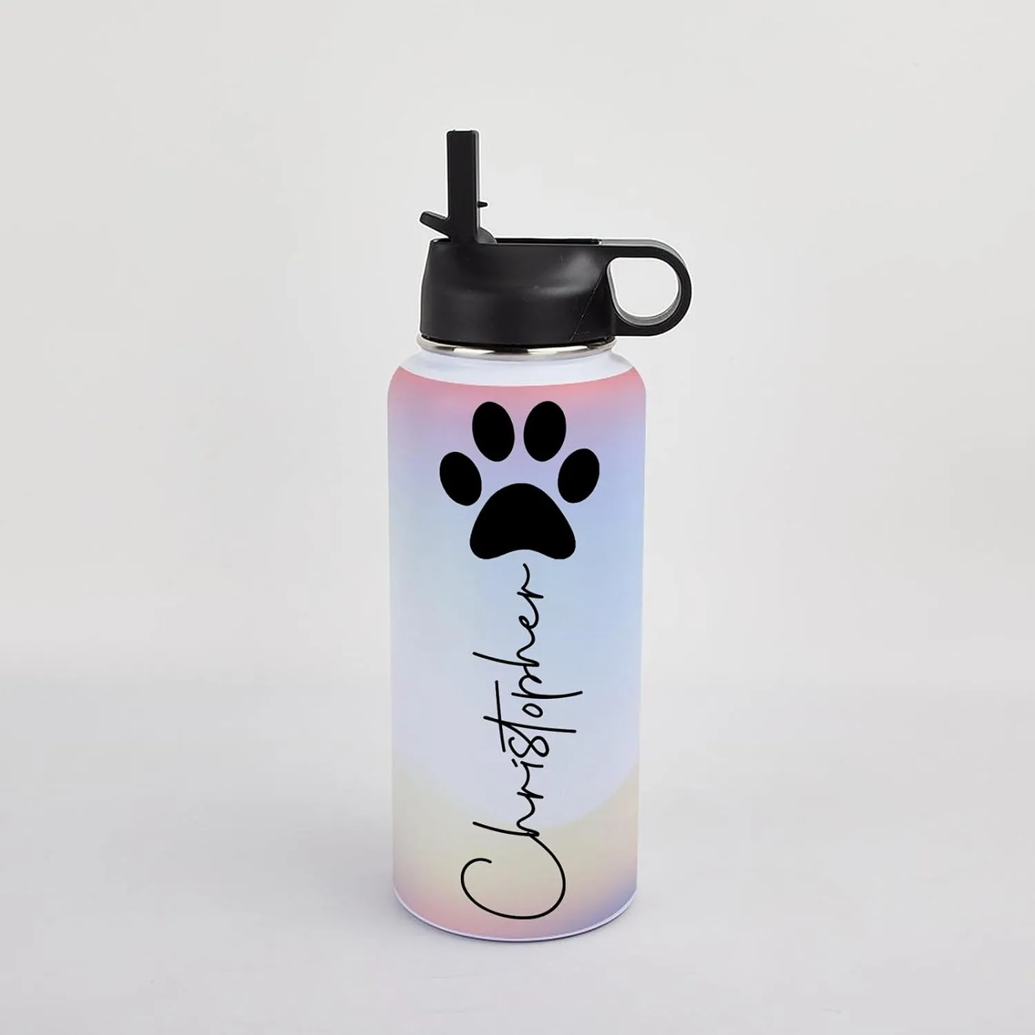 Personalized Water Bottles 32oz with Flip-Top Lid and Straw Customized Vacuum Insulated Flask Stainless Steel Sports Double Wall School Name Water Cups for Boys Girls Gradient