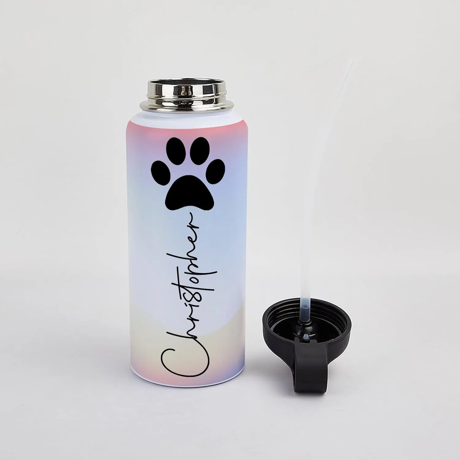 Personalized Water Bottles 32oz with Flip-Top Lid and Straw Customized Vacuum Insulated Flask Stainless Steel Sports Double Wall School Name Water Cups for Boys Girls Gradient