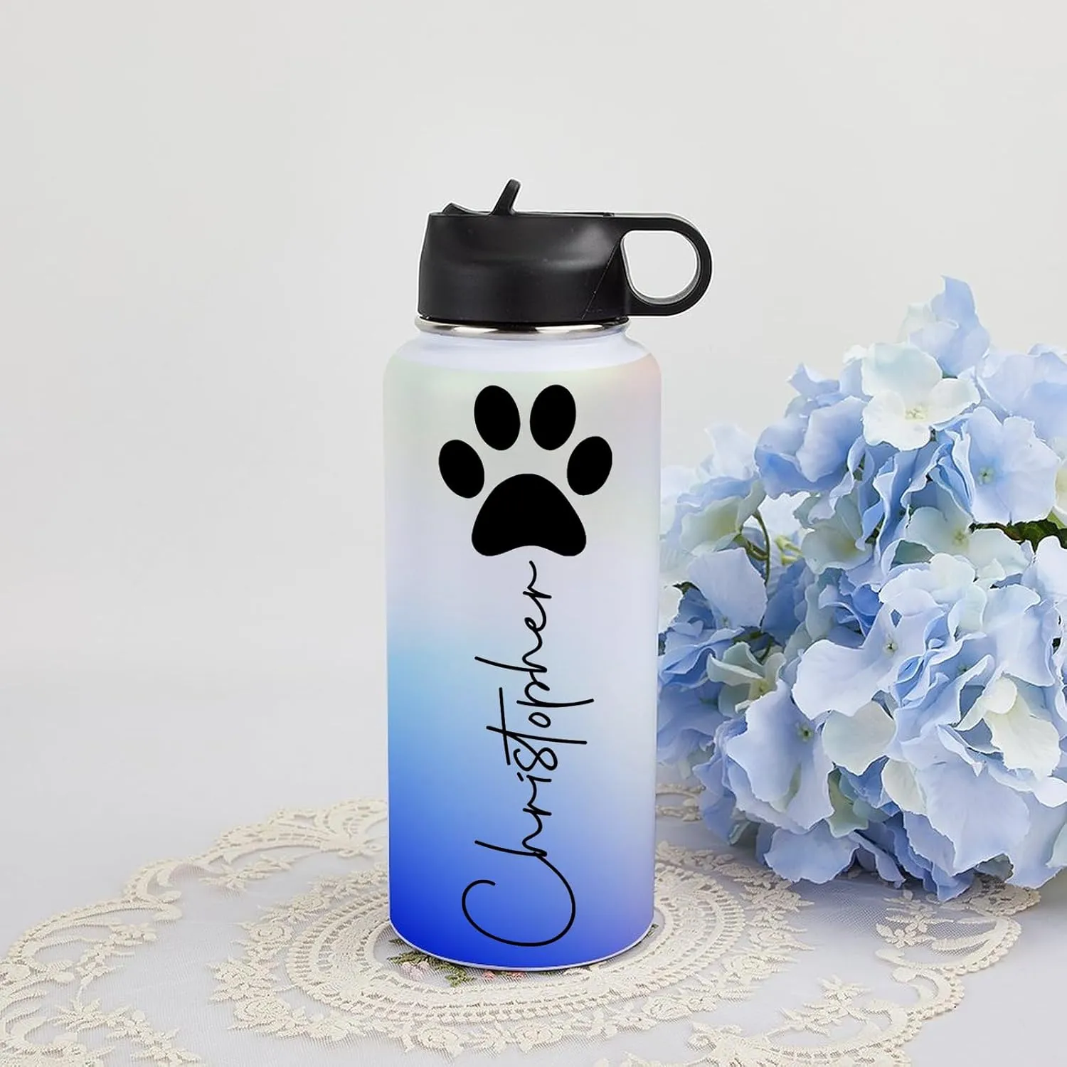 Personalized Water Bottles 32oz with Flip-Top Lid and Straw Customized Vacuum Insulated Flask Stainless Steel Sports Double Wall School Name Water Cups for Boys Girls Gradient