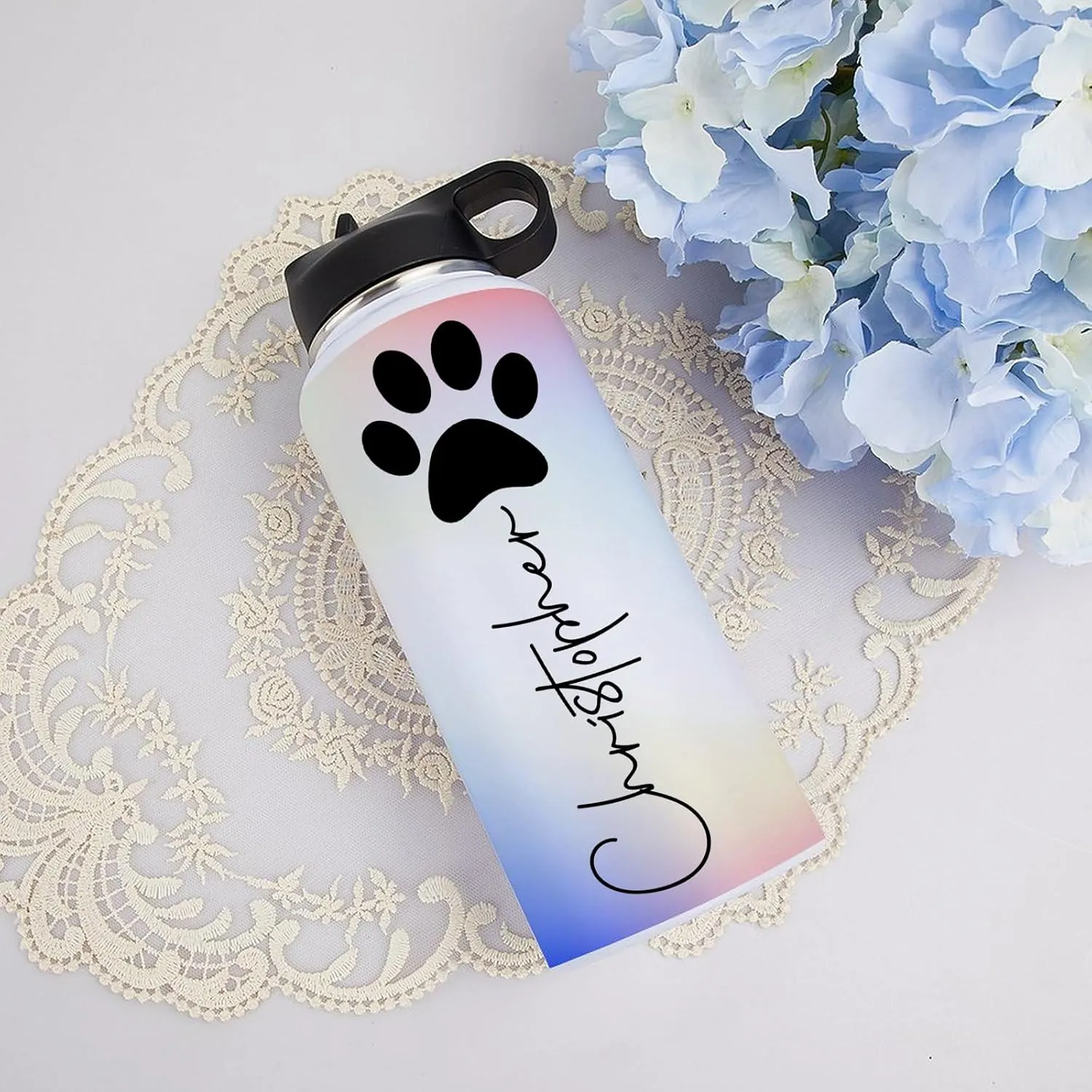 Personalized Water Bottles 32oz with Flip-Top Lid and Straw Customized Vacuum Insulated Flask Stainless Steel Sports Double Wall School Name Water Cups for Boys Girls Gradient