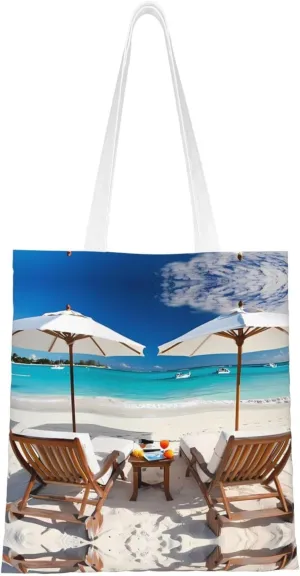 PHAYAH Beach Lounger Pattern Canvas Tote Bag Aesthetic For Women Reusable Cloth Cotton Bags For Shopping Beach Grocery