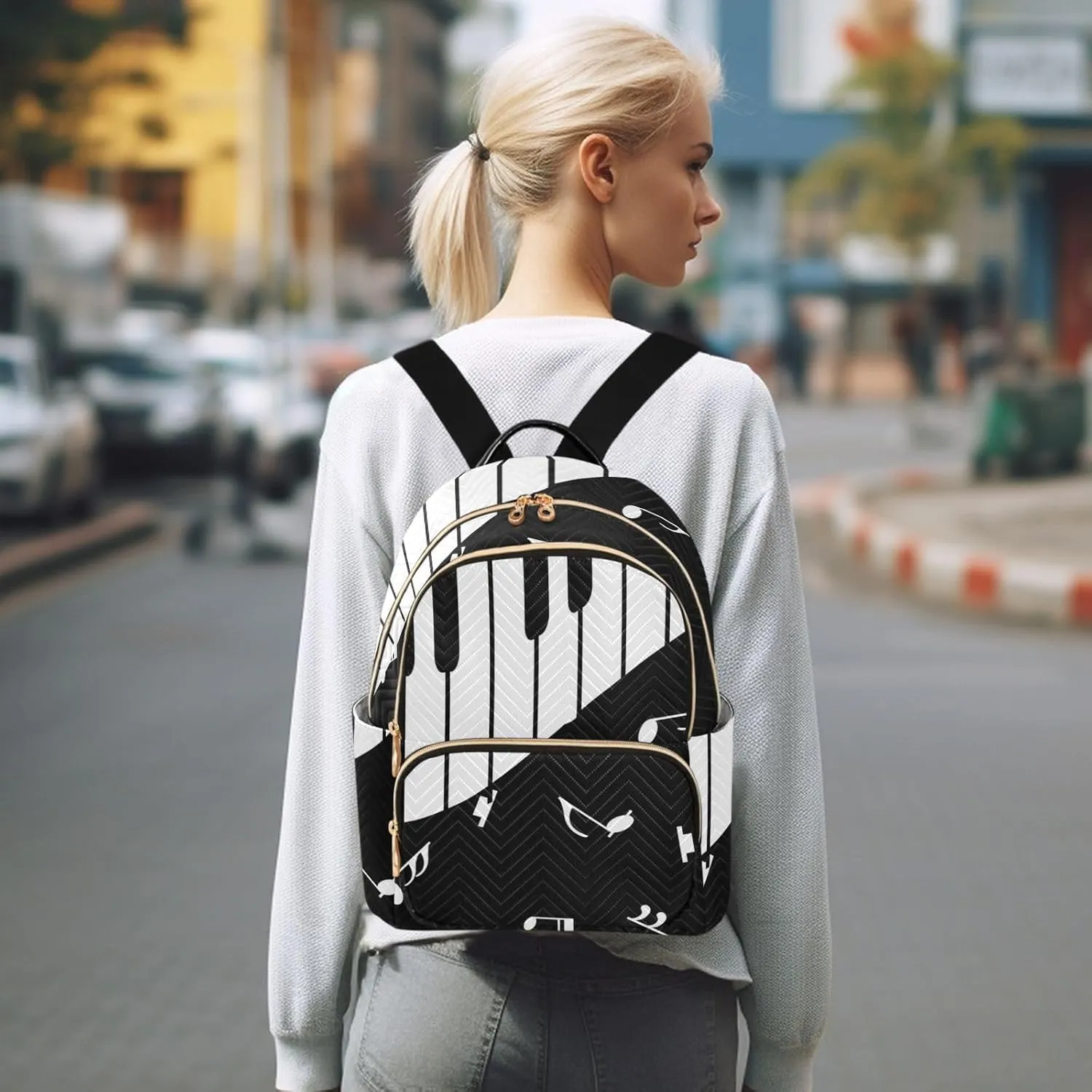 Piano Keyboard Music Mini Backpack for Women, Travel Backpack Purse Daypack Shoulder Bag for Ladies