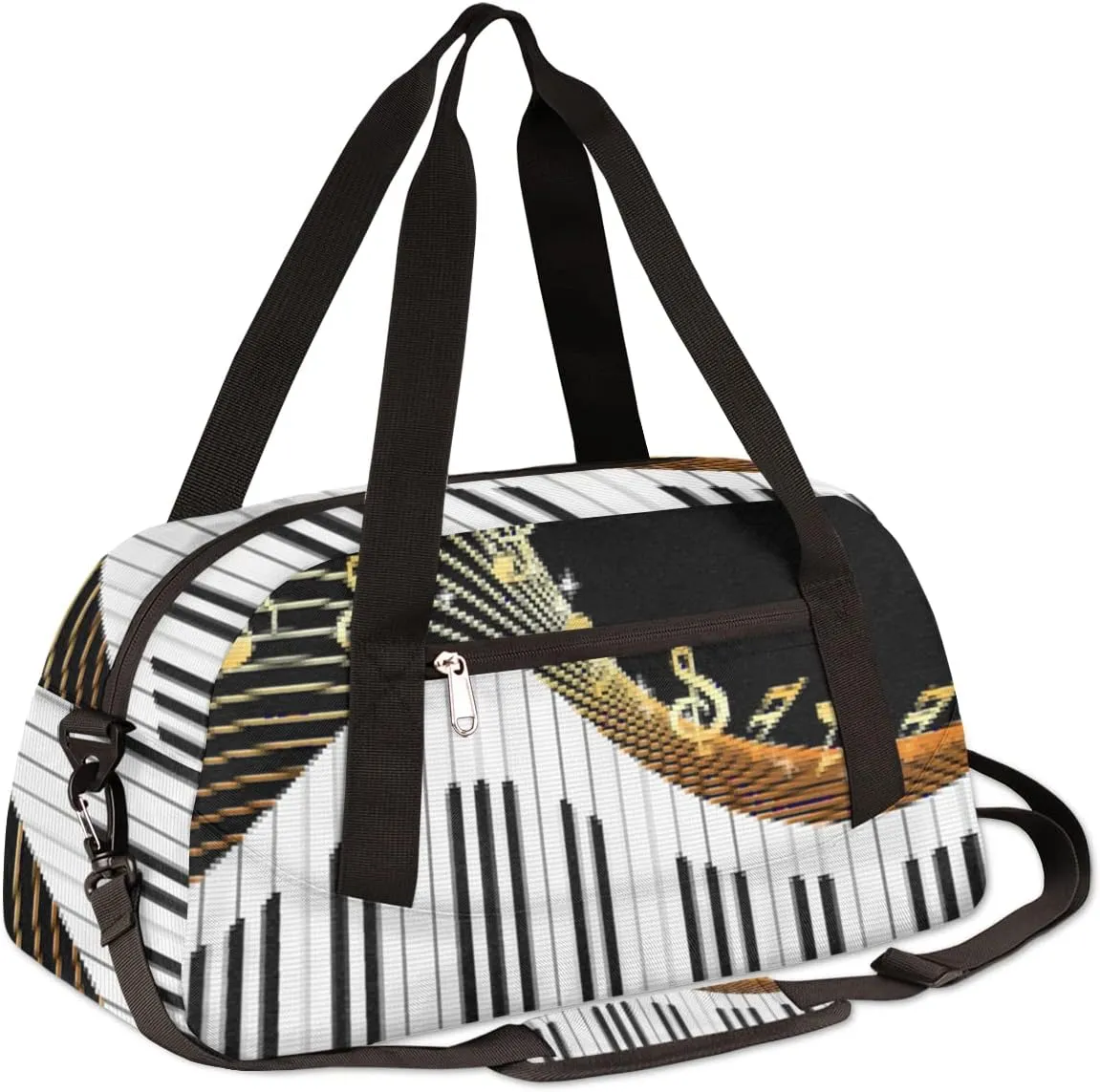 Piano Keyboard Music Notes Kids Duffel Bag for Girls Boys Teens, Piano Pixel Wind Dance Bag Overnight Small Duffel Bag Carry On Weekend Sports Gym Travel Bag for School Practice Gymnastics Ballet