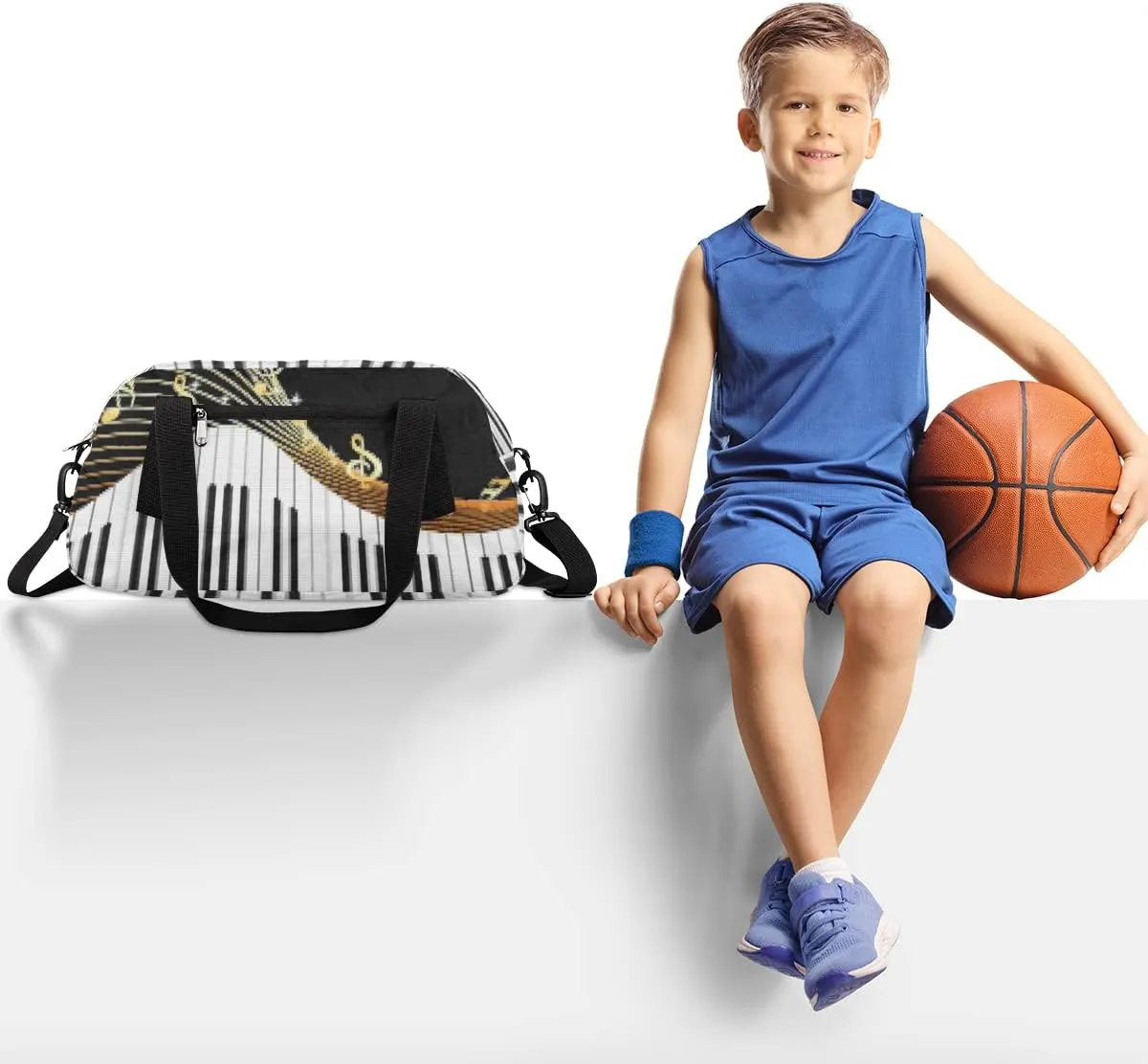 Piano Keyboard Music Notes Kids Duffel Bag for Girls Boys Teens, Piano Pixel Wind Dance Bag Overnight Small Duffel Bag Carry On Weekend Sports Gym Travel Bag for School Practice Gymnastics Ballet