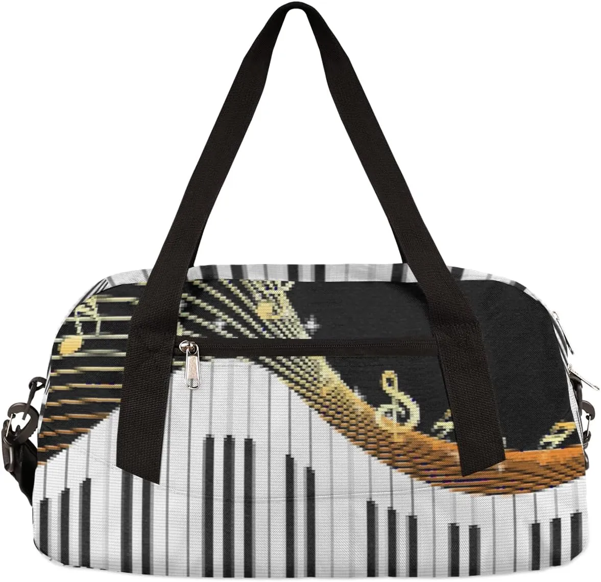 Piano Keyboard Music Notes Kids Duffel Bag for Girls Boys Teens, Piano Pixel Wind Dance Bag Overnight Small Duffel Bag Carry On Weekend Sports Gym Travel Bag for School Practice Gymnastics Ballet