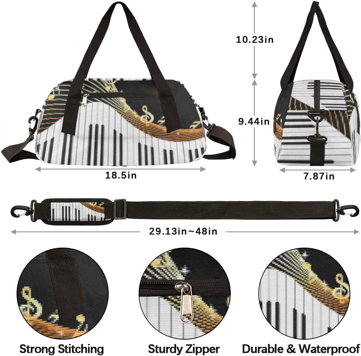 Piano Keyboard Music Notes Kids Duffel Bag for Girls Boys Teens, Piano Pixel Wind Dance Bag Overnight Small Duffel Bag Carry On Weekend Sports Gym Travel Bag for School Practice Gymnastics Ballet