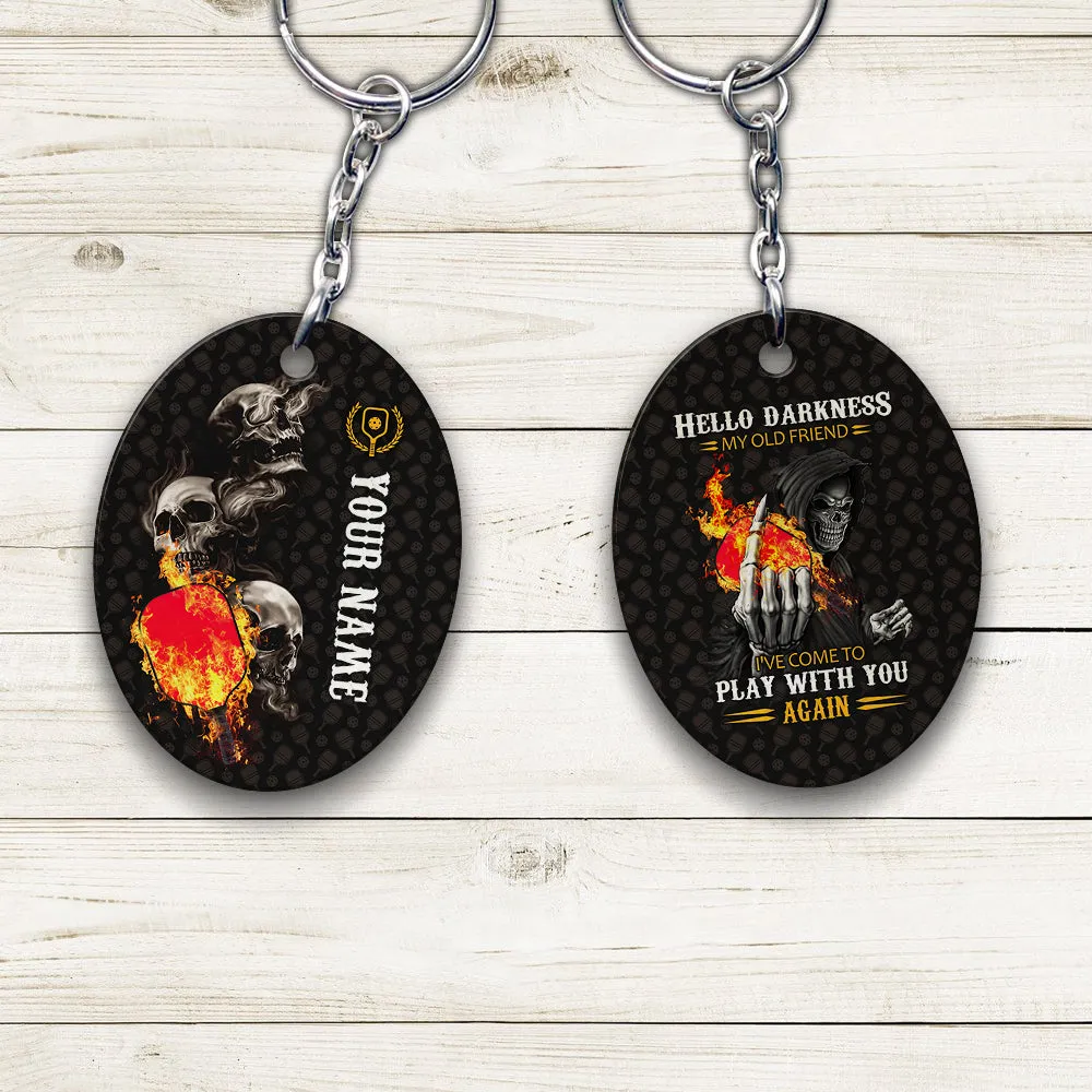 Pickleball Skull Hello Darkness My Old Friend Personalized Name 3D Keychain Gift For Pickleball Player