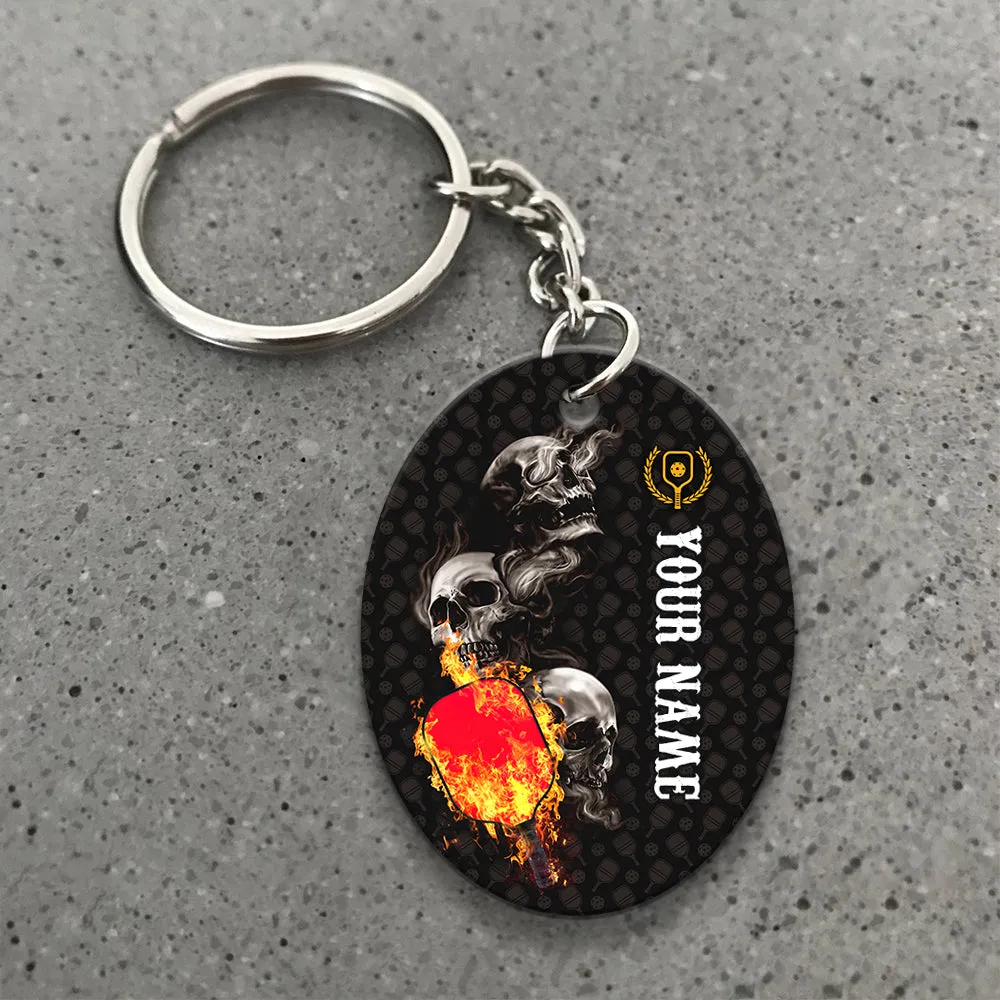 Pickleball Skull Hello Darkness My Old Friend Personalized Name 3D Keychain Gift For Pickleball Player