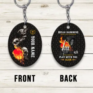 Pickleball Skull Hello Darkness My Old Friend Personalized Name 3D Keychain Gift For Pickleball Player