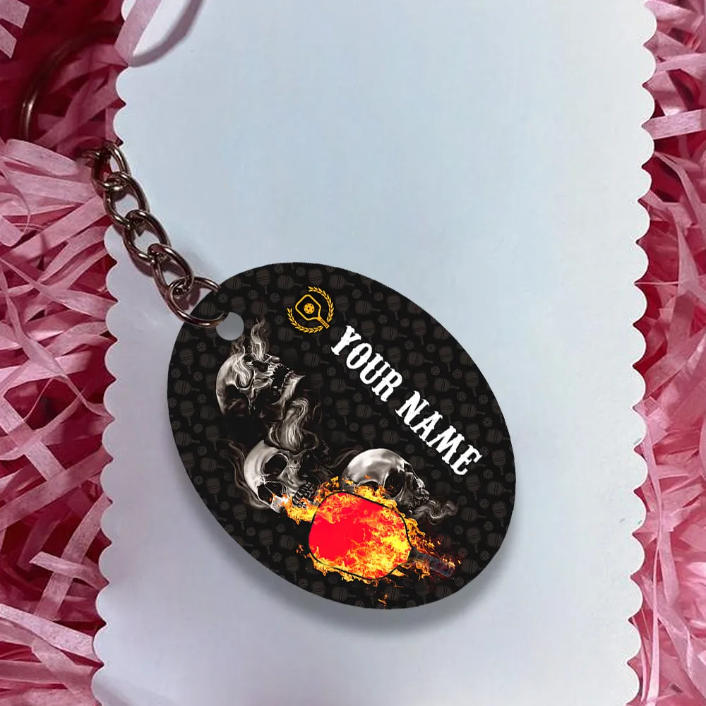 Pickleball Skull Hello Darkness My Old Friend Personalized Name 3D Keychain Gift For Pickleball Player