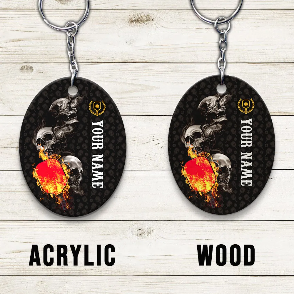 Pickleball Skull Hello Darkness My Old Friend Personalized Name 3D Keychain Gift For Pickleball Player