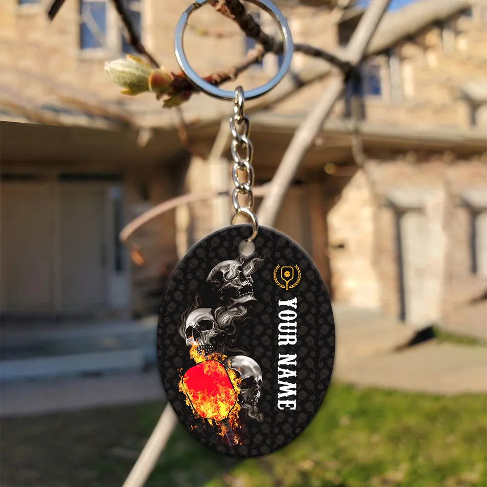 Pickleball Skull Hello Darkness My Old Friend Personalized Name 3D Keychain Gift For Pickleball Player