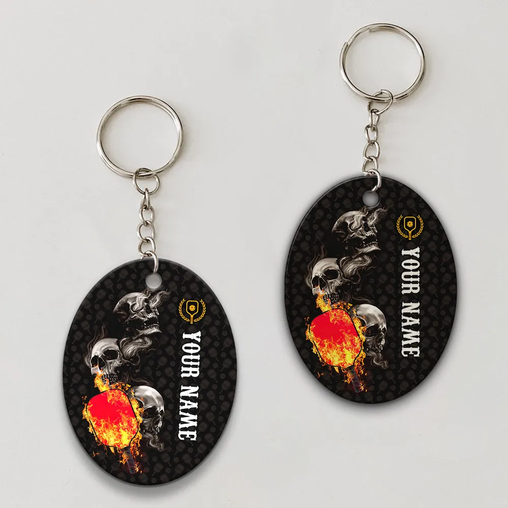 Pickleball Skull Hello Darkness My Old Friend Personalized Name 3D Keychain Gift For Pickleball Player