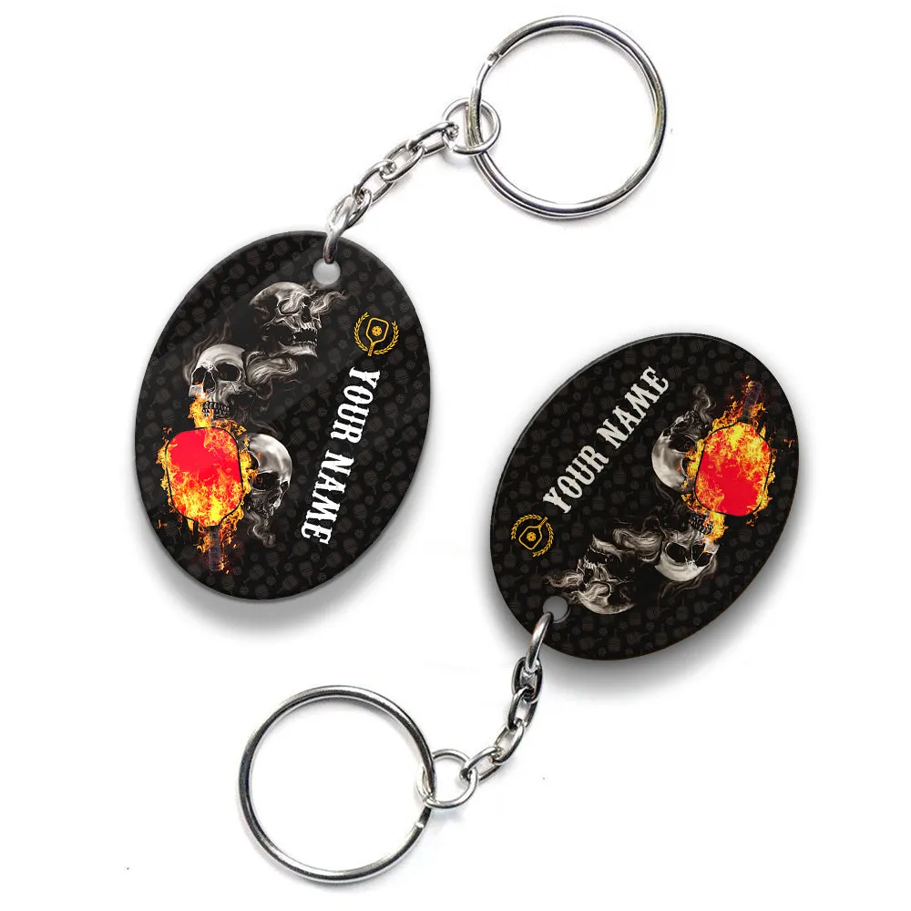 Pickleball Skull Hello Darkness My Old Friend Personalized Name 3D Keychain Gift For Pickleball Player