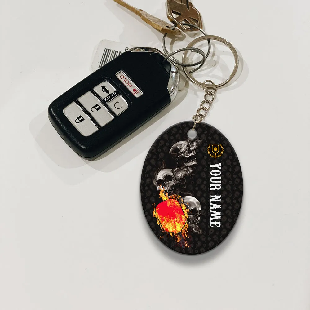 Pickleball Skull Hello Darkness My Old Friend Personalized Name 3D Keychain Gift For Pickleball Player